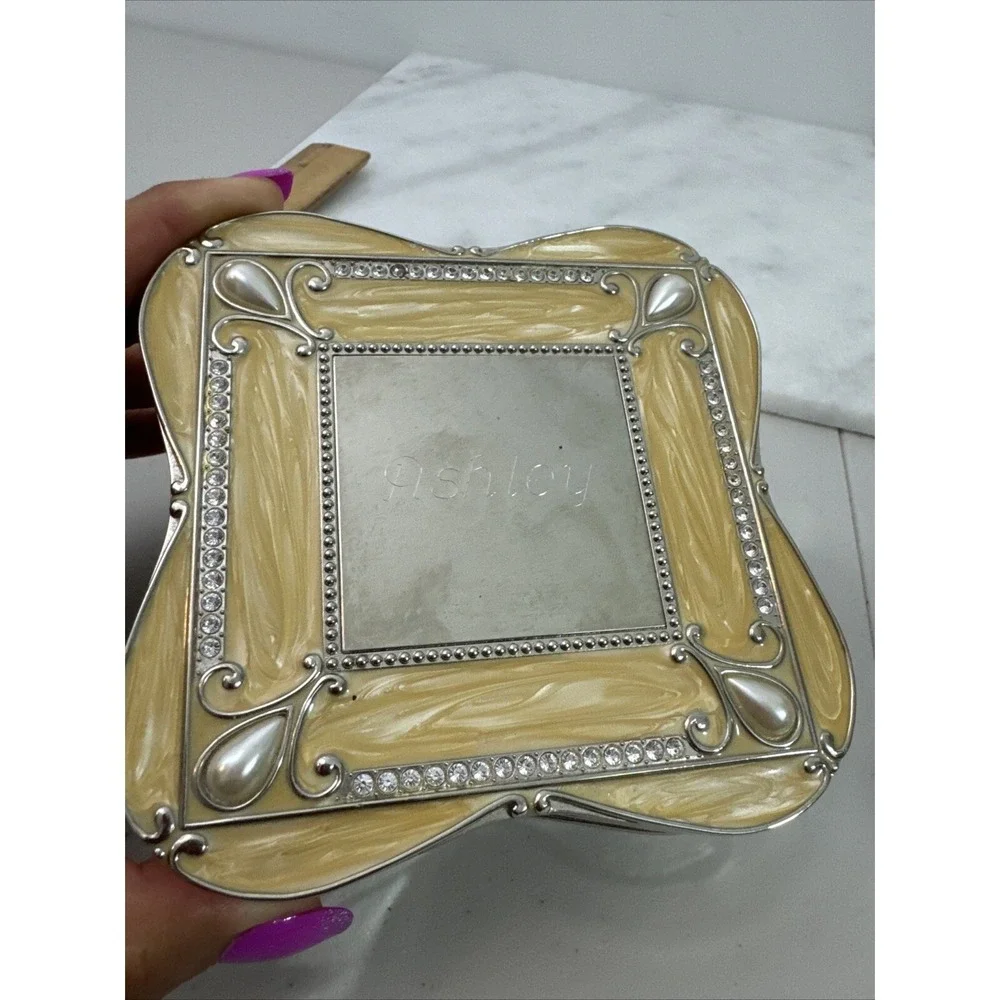 Things Remembered Silver Trinket / Jewelry Box w/Swarovski Crystals Faux Pearls